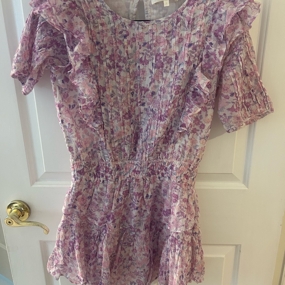 LoveShackFancy Flutter Sleeve Smocked Mini in Pink and Purple